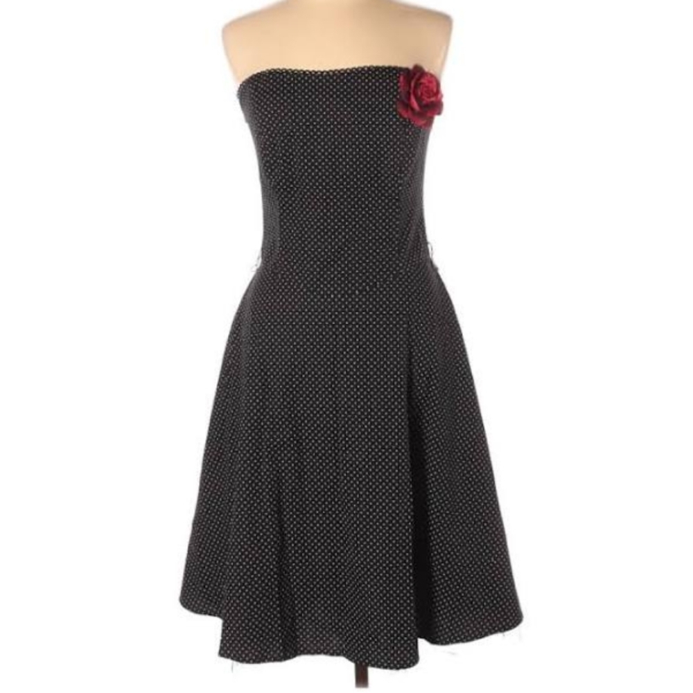 Ruby Rox Black White Polka Dots Strapless Fit Flar